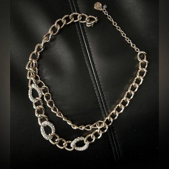 Dana Buchman  gold chain statement necklace with rhinestone accent - Picture 7 of 8